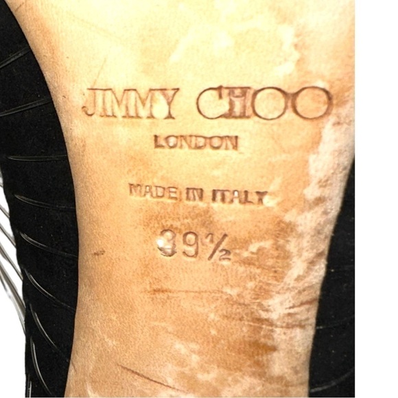 JIMMY Choo Taste Wire Suede T Strap Heels Black Cage Clear 39.5 9.5 - Picture 14 of 16